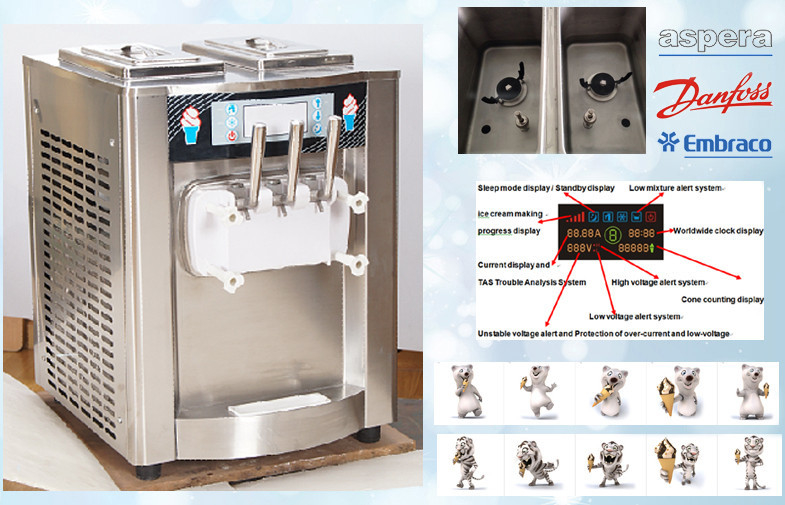 カウンター トップのステンレス鋼の柔らかいサーブのフリーザー/3 は自動アイス クリーム機械に風味を付けます